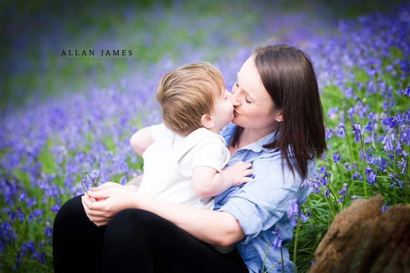 Mother Child photography on location bluebells Wales 